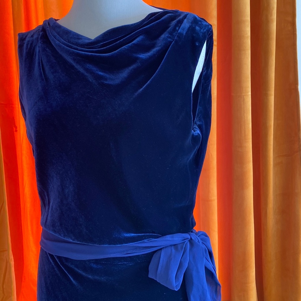 BCBGMaxAzria blue velvet drape cowl backless bias dress STUNNING